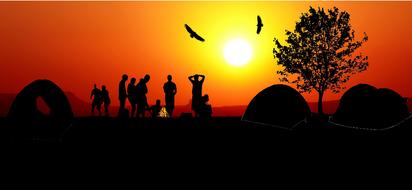 landscape of sunset camping tent campfire