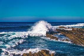 waves beat against rocks in the ocean