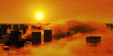 city sun clouds smog orange