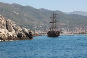 tourist pirate ship at sea in Turkey