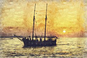 ship on sea as a oil drawing