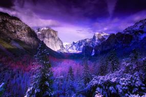 Yosemite National Park in the purple twilight