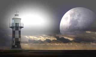 Lighthouse Moon Sea drawing