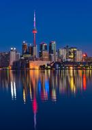 Beautiful coast of Toronto with colorful lights in Ontario, Canada