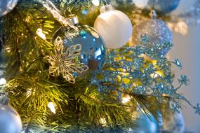 Beautiful and colorful Christmas decorations on the Christmas Tree