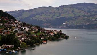 panoramic view of a picturesque lake in switzerland