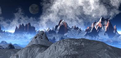 mountains moon earth drawing