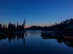 panoramic view of Jenny Lake at dusk