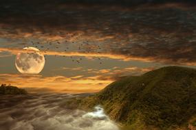 clipart of mountains and sky at dusk
