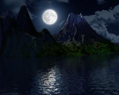 photo of a romantic island on the background of the moon