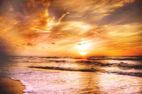 Beautiful and colorful sunset above North Sea in Denmark