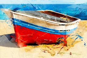 boat on the sand as a colorful illustration