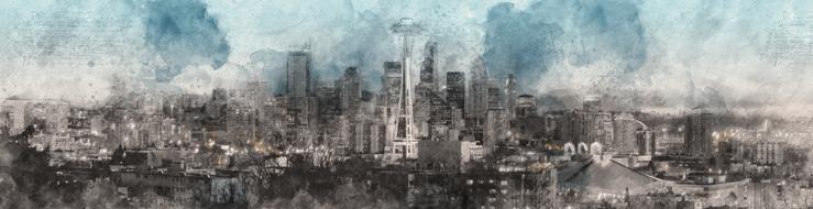 Panoramic Fog city banner drawing