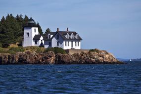 classic white lighthouse by the ocean