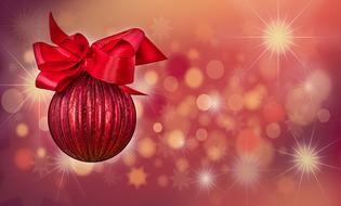 Beautiful and shiny, red Christmas ball decoration at beautiful background with colorful lights