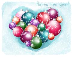 happy new year christmas balls heart postcard drawing