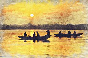 india varinasi ganges boats drawing