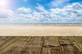 landscape of incredibly beautiful Wooden board on sand Beach