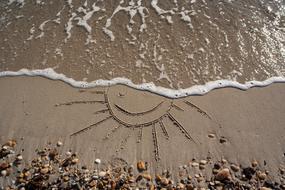 sun drawing sand sea