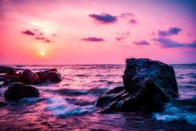 pink twilight over the ocean coast