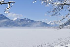 winter panorama of Lake Weissensee in Austria