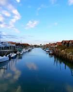 landscape of Boats on Blue river and sky