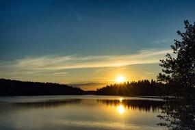 landscape of magnificent Sunset over Lake