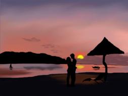 silhouette of romantic couple on the beach at sunset