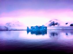 pink sky over icebergs in antarctica