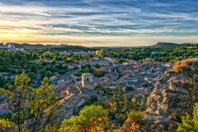 view of the french city in the evening