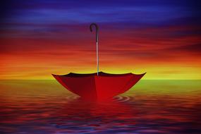 Sea and red umbrella drawing