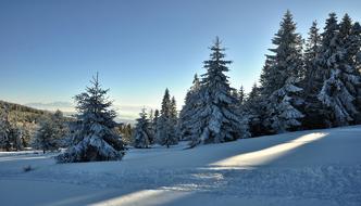 chairs Mountains View snow trees