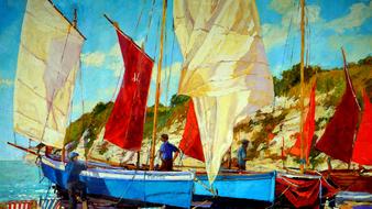 oil painting boat drawing