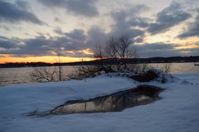Snow Winter river Sunset