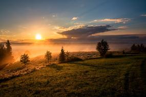 Fog over countryside at Dusk