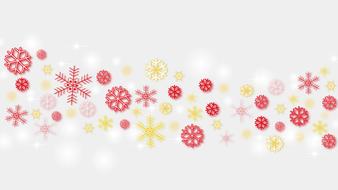 snowflakes of different colors and shapes on a white background