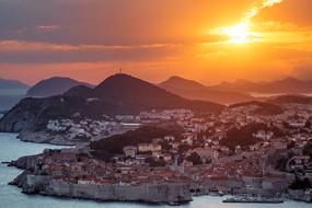 panoramic view of the colorful sunset over Dubrovnik