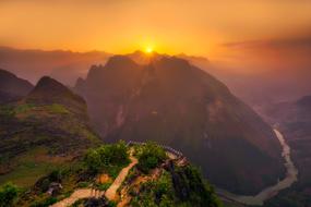 Vietnam Mountains and River sunset