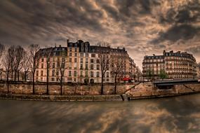 Paris street and cloudy sky