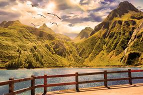 Landscape sunset Lake Nature