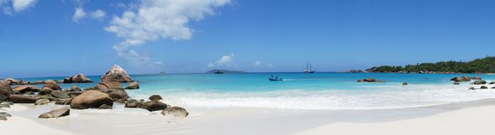 photo of white sand and azure sea in the Seychelles