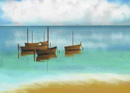 art sea boats landscape drawing