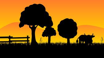 country cow grass tree landscape