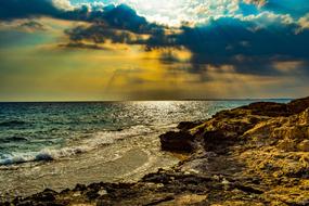 Sea Beach Waves gold sky