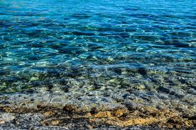 Close-up of the beautiful and colorful sea, with the ripple and rocks