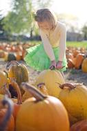 Little Girl and Pumpkins at Autumn