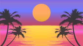 sunset over the tropical coast as an illustration