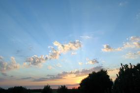 sky with sunbeams in the morning