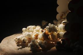 White and yellow baked popcorn in light