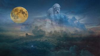 clipart of moon and god on blue sky